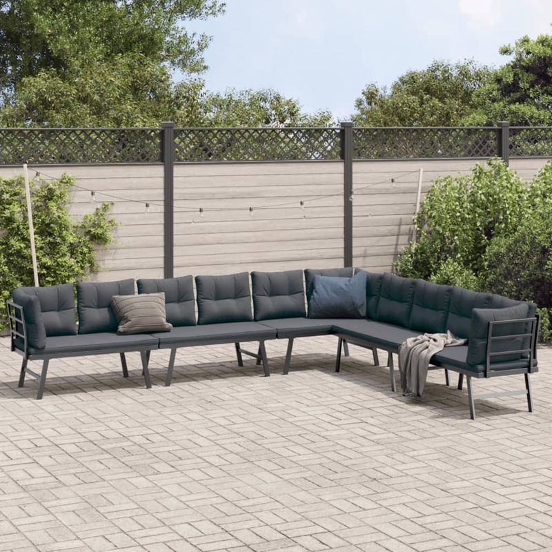 Casa si Gradina - Gradina si terasa - Mobilier exterior - Bancute de gradina - Banci de gradina cu perne 4 buc negru otel vopsit electrostatic - Infinity.ro