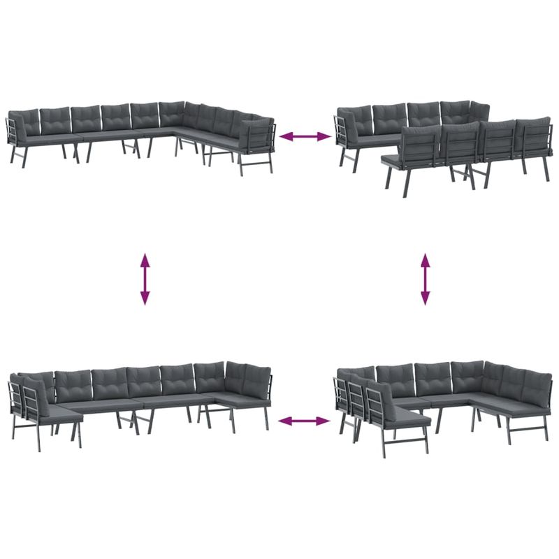 Casa si Gradina - Gradina si terasa - Mobilier exterior - Bancute de gradina - Banci de gradina cu perne 4 buc negru otel vopsit electrostatic - Infinity.ro
