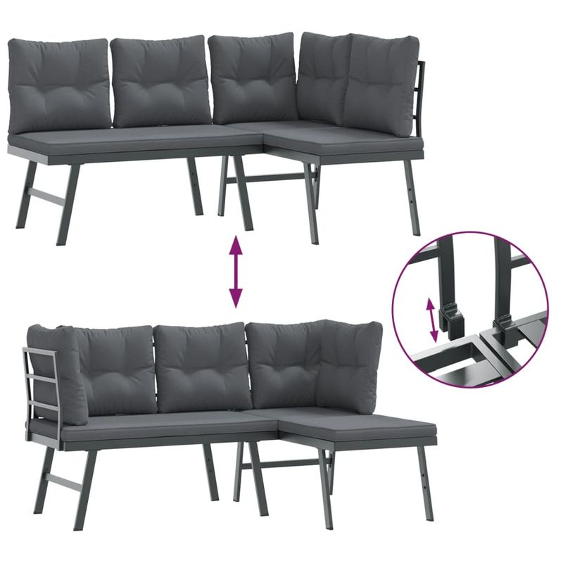 Casa si Gradina - Gradina si terasa - Mobilier exterior - Bancute de gradina - Banci de gradina cu perne 4 buc negru otel vopsit electrostatic - Infinity.ro