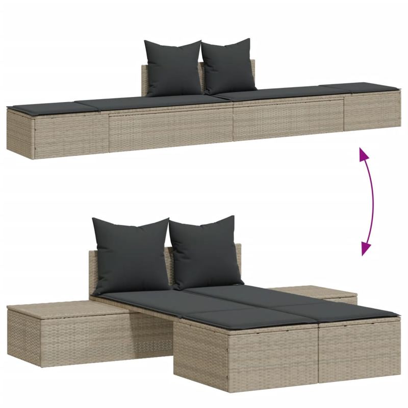 Casa si Gradina - Gradina si terasa - Mobilier exterior - Scaune si sezlonguri gradina - Sezlong dublu cu perne, gri deschis, poliratan - Infinity.ro