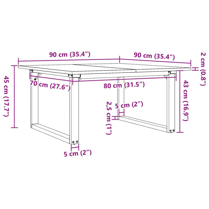 Casa si Gradina - Mobilier - Mese si birouri - Masute de cafea - Masa de cafea, cadru O, 90x90x45 cm, lemn masiv pin si fonta - Infinity.ro