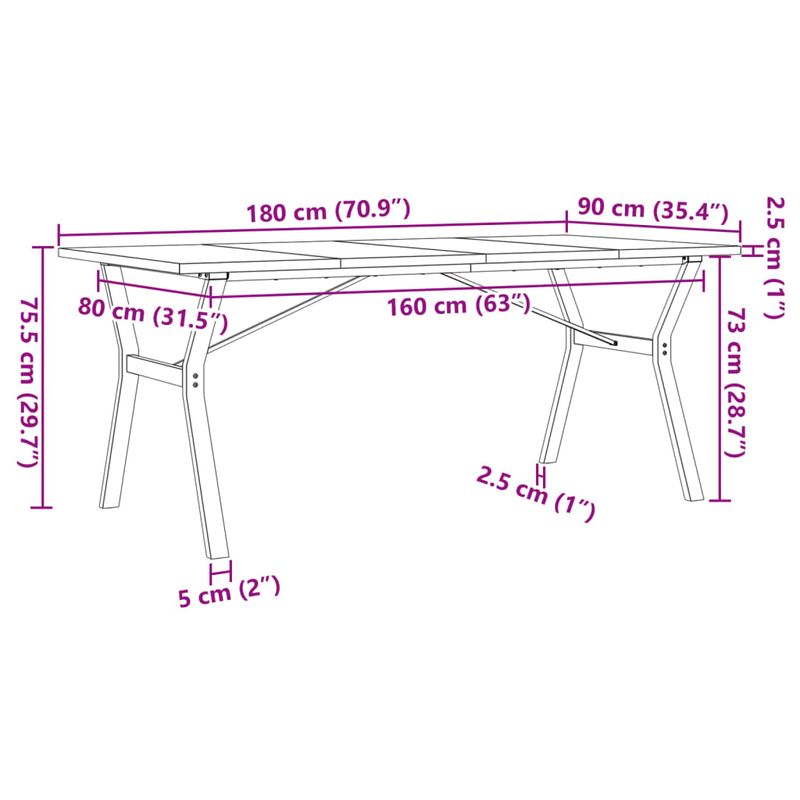 Casa si Gradina - Mobilier - Mese si birouri - Mese bucatarie si dining - Masa bucatarie, cadru Y, 180x90x75,5 cm lemn masiv pin si fonta - Infinity.ro