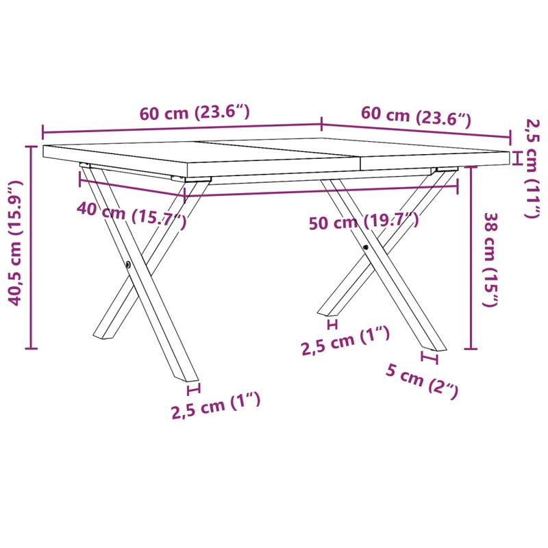Casa si Gradina - Mobilier - Mese si birouri - Masute de cafea - Masa de cafea, cadru X, 60x60x40,5 cm, lemn masiv pin si fonta - Infinity.ro