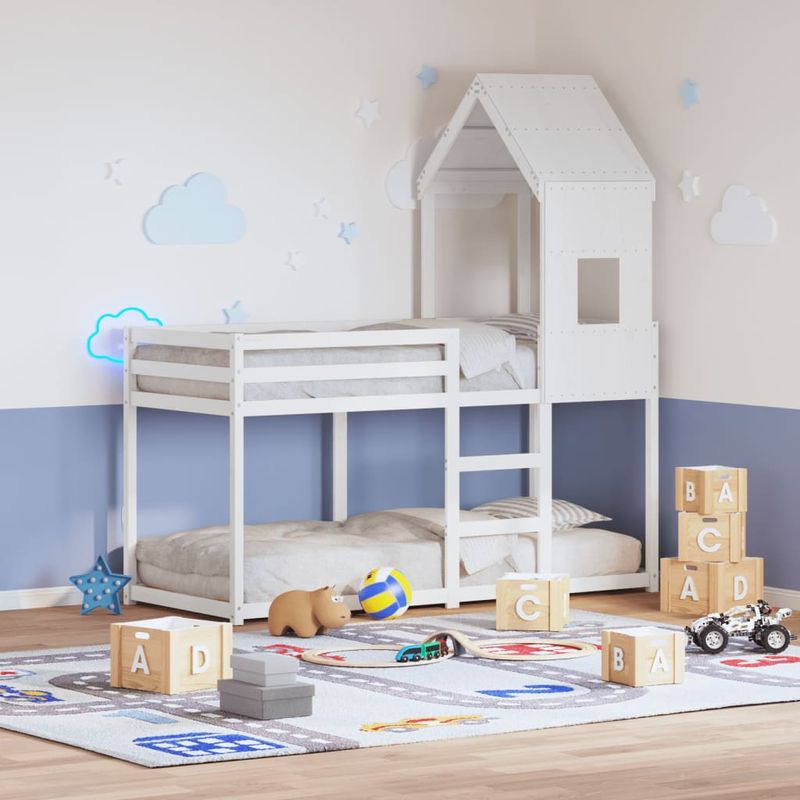 Casa si Gradina - Mobilier - Paturi si accesorii - Paturi - Pat supraetajat cu acoperis, alb, 80x200 cm, lemn masiv de pin - Infinity.ro
