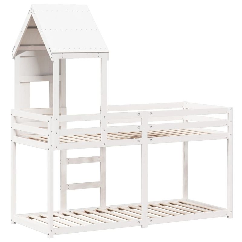 Casa si Gradina - Mobilier - Paturi si accesorii - Paturi - Pat supraetajat cu acoperis, alb, 80x200 cm, lemn masiv de pin - Infinity.ro