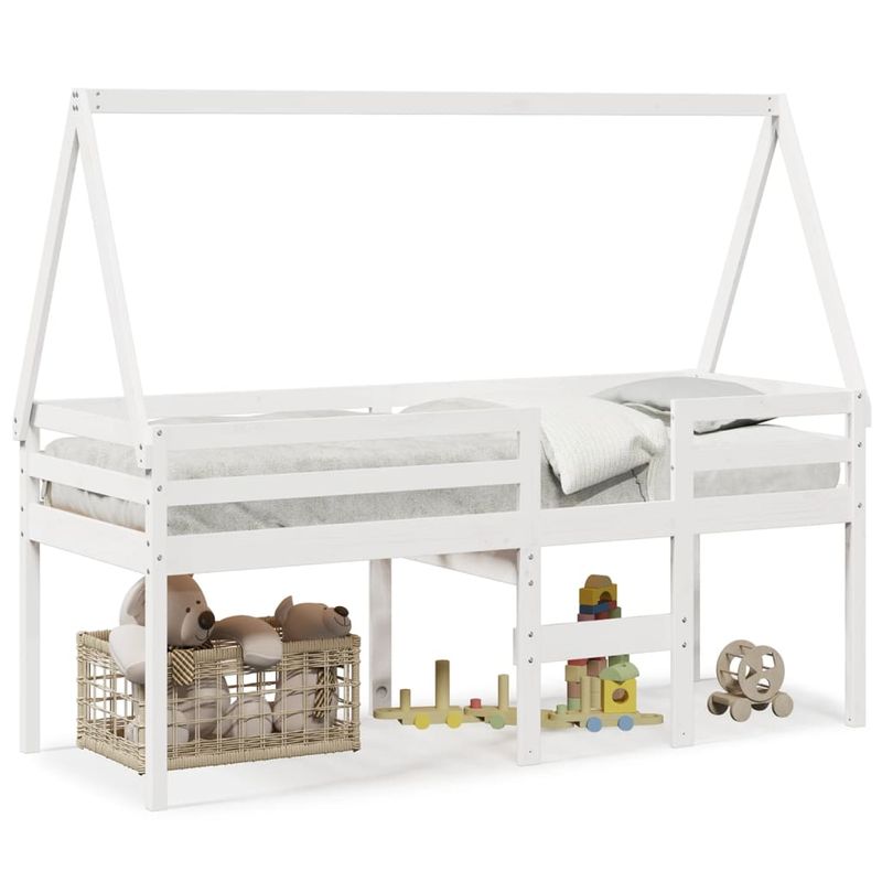 Casa si Gradina - Mobilier - Paturi si accesorii - Paturi - Pat inalt cu acoperis, alb, 90x200 cm, lemn masiv de pin - Infinity.ro