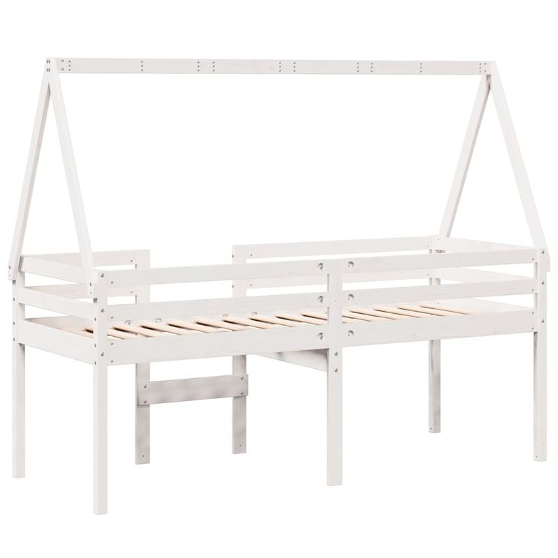 Casa si Gradina - Mobilier - Paturi si accesorii - Paturi - Pat inalt cu acoperis, alb, 90x200 cm, lemn masiv de pin - Infinity.ro