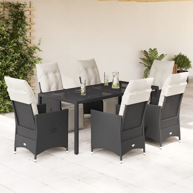 Casa si Gradina - Gradina si terasa - Mobilier exterior - Seturi mobila gradina - Set mobilier de gradina cu perne, 7 piese, negru, poliratan - Infinity.ro