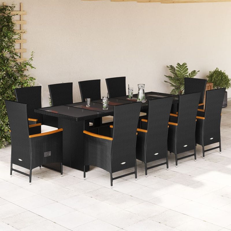Casa si Gradina - Gradina si terasa - Mobilier exterior - Seturi mobila gradina - Set mobilier de exterior cu perne, 11 piese, negru, poliratan - Infinity.ro
