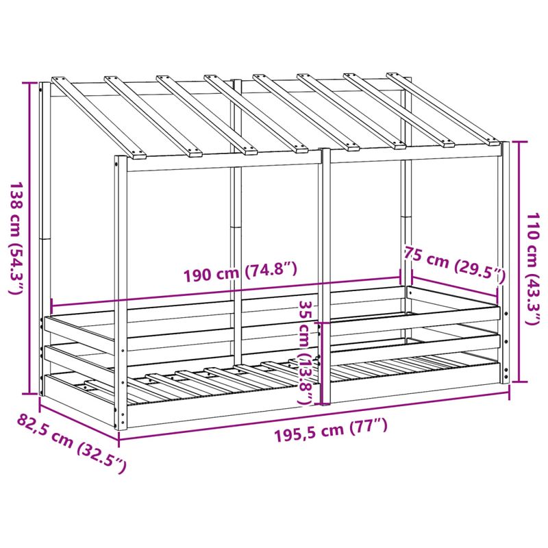Casa si Gradina - Mobilier - Paturi si accesorii - Paturi - Acoperis pat de copii, 75x190 cm, lemn masiv de pin - Infinity.ro
