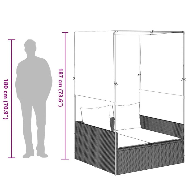 Casa si Gradina - Gradina si terasa - Mobilier exterior - Scaune si sezlonguri gradina - Sezlong plaja dublu cu acoperis perdele, gri deschis, poliratan - Infinity.ro