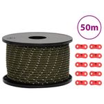 Sport si Outdoor - Camping - Accesorii corturi - Funie pentru cort cu benzi reflectorizante și chei, 50 m, 5 mm, verde - Infinity.ro