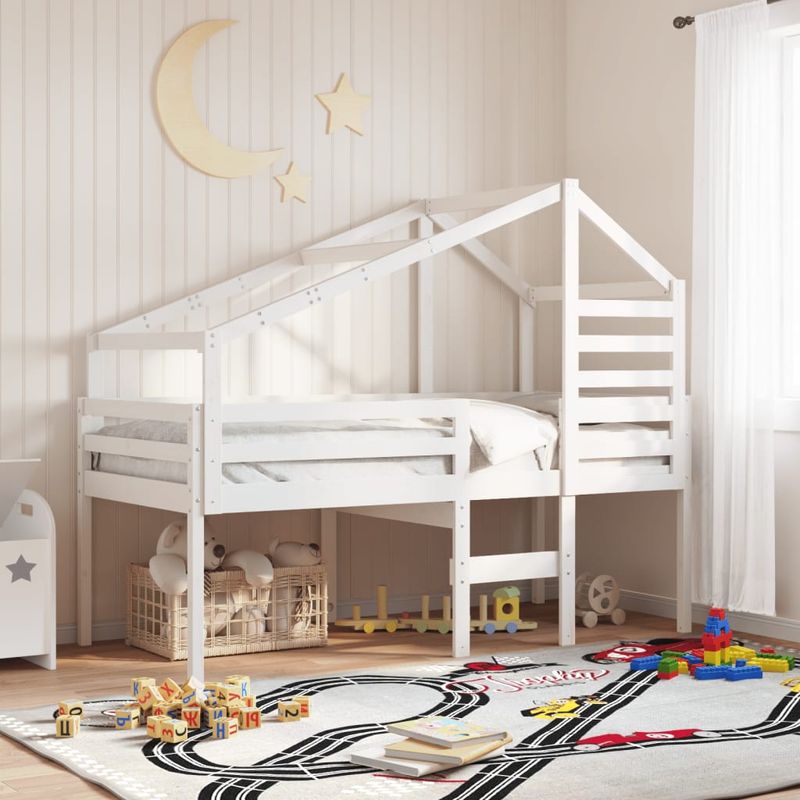 Casa si Gradina - Mobilier - Paturi si accesorii - Paturi - Pat inalt cu acoperis, alb, 90x190 cm, lemn masiv de pin - Infinity.ro