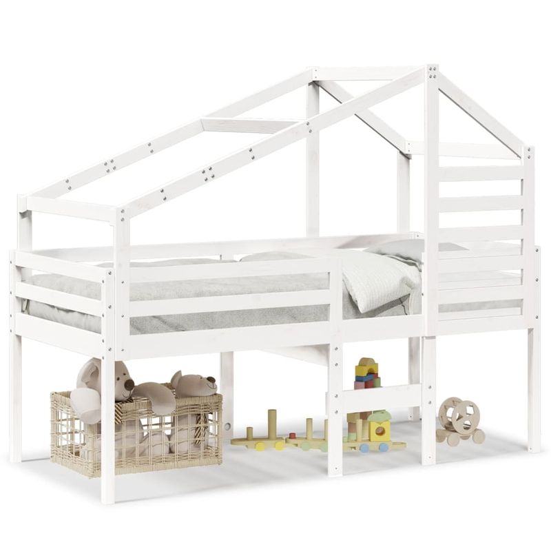 Casa si Gradina - Mobilier - Paturi si accesorii - Paturi - Pat inalt cu acoperis, alb, 90x190 cm, lemn masiv de pin - Infinity.ro