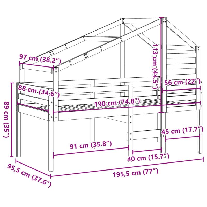 Casa si Gradina - Mobilier - Paturi si accesorii - Paturi - Pat inalt cu acoperis, alb, 90x190 cm, lemn masiv de pin - Infinity.ro