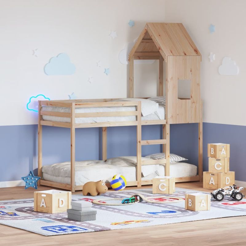 Casa si Gradina - Mobilier - Paturi si accesorii - Paturi - Pat supraetajat cu acoperis, alb, 90x200 cm, lemn masiv de pin - Infinity.ro