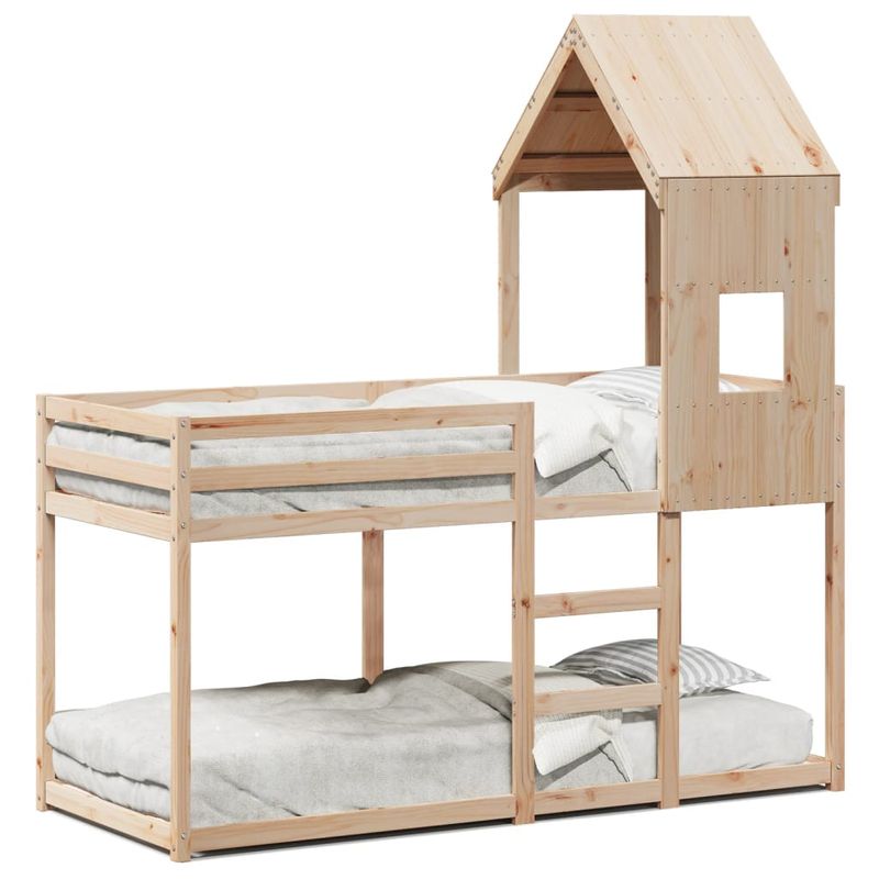 Casa si Gradina - Mobilier - Paturi si accesorii - Paturi - Pat supraetajat cu acoperis, alb, 90x200 cm, lemn masiv de pin - Infinity.ro