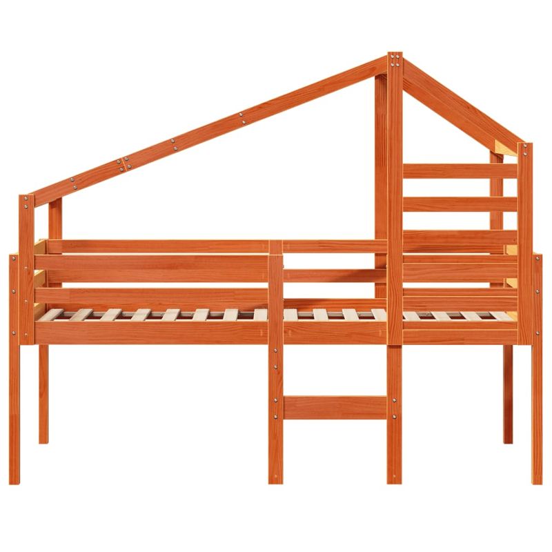 Casa si Gradina - Mobilier - Paturi si accesorii - Paturi - Pat inalt cu acoperis, maro ceruit, 80x200 cm, lemn masiv pin - Infinity.ro