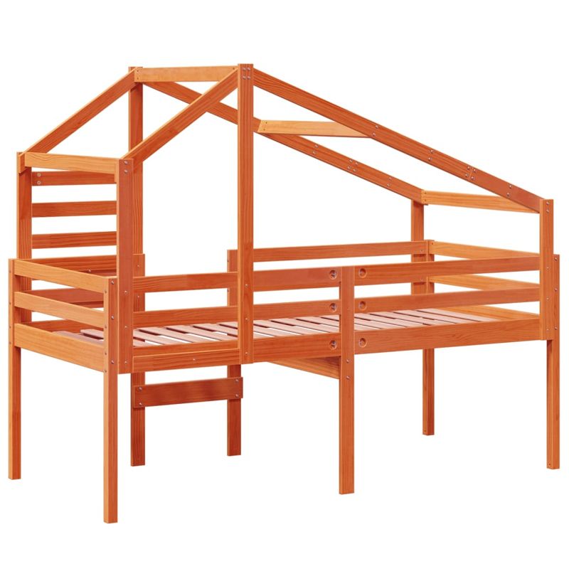 Casa si Gradina - Mobilier - Paturi si accesorii - Paturi - Pat inalt cu acoperis, maro ceruit, 80x200 cm, lemn masiv pin - Infinity.ro