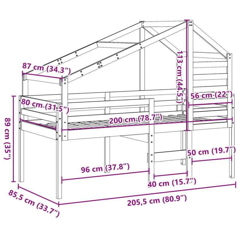 Casa si Gradina - Mobilier - Paturi si accesorii - Paturi - Pat inalt cu acoperis, maro ceruit, 80x200 cm, lemn masiv pin - Infinity.ro