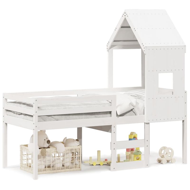 Casa si Gradina - Mobilier - Paturi si accesorii - Paturi - Pat inalt cu acoperis, alb, 80x200 cm, lemn masiv de pin - Infinity.ro