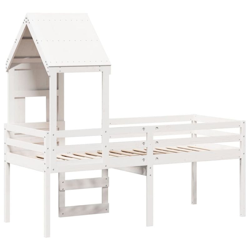 Casa si Gradina - Mobilier - Paturi si accesorii - Paturi - Pat inalt cu acoperis, alb, 80x200 cm, lemn masiv de pin - Infinity.ro