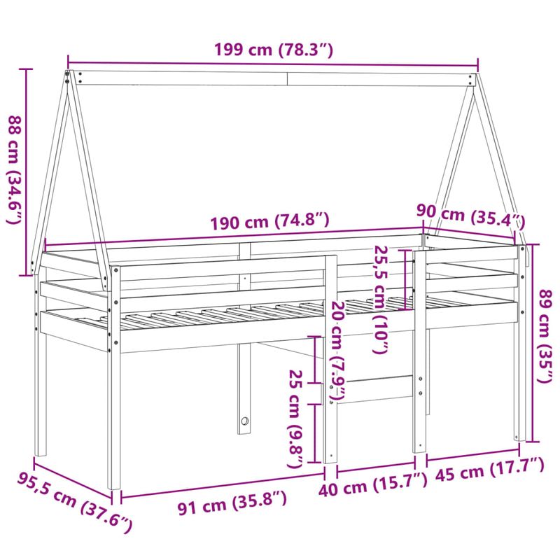 Casa si Gradina - Mobilier - Paturi si accesorii - Paturi - Pat inalt de dormitor, maro ceruit, 90x190cm, lemn masiv de pin - Infinity.ro