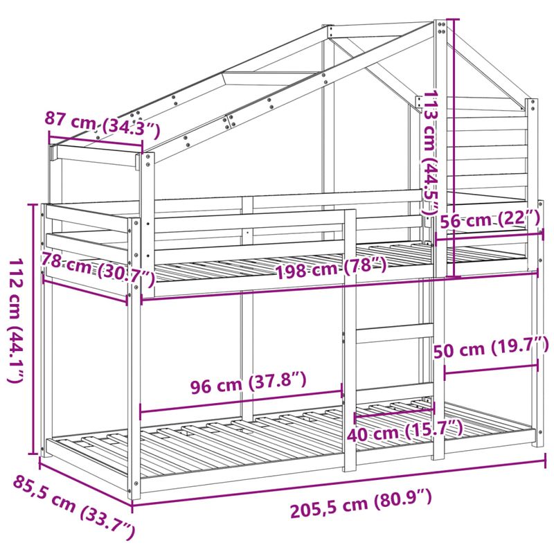 Casa si Gradina - Mobilier - Paturi si accesorii - Paturi - Pat supraetajat cu acoperis maro ceruit 80x200cm lemn masiv pin - Infinity.ro