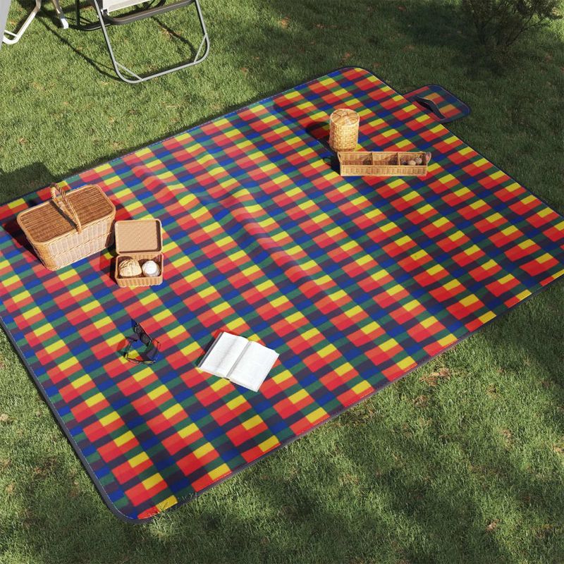 Sport si Outdoor - Camping - Accesorii camping si drumetii - Patura picnic pliabila, carouri multicolor, 200x150 cm catifea - Infinity.ro