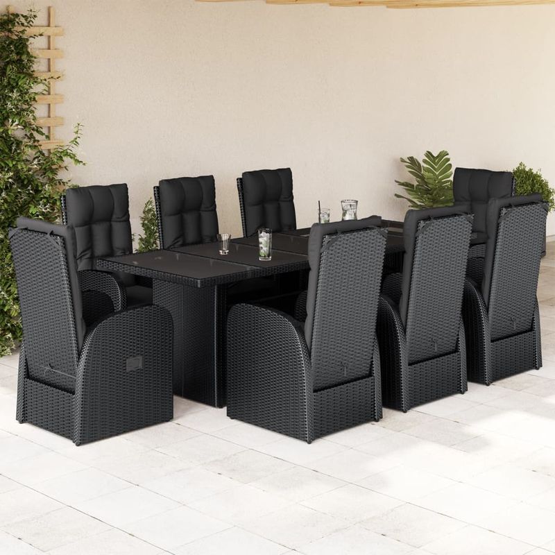 Casa si Gradina - Gradina si terasa - Mobilier exterior - Seturi mobila gradina - Set mobilier de gradina cu perne, 9 piese, negru, poliratan - Infinity.ro