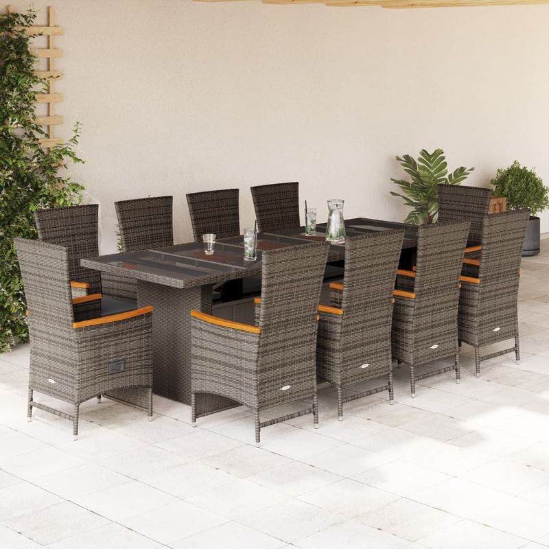 Casa si Gradina - Gradina si terasa - Mobilier exterior - Seturi mobila gradina - Set mobilier de gradina cu perne, 11 piese, gri, poliratan - Infinity.ro