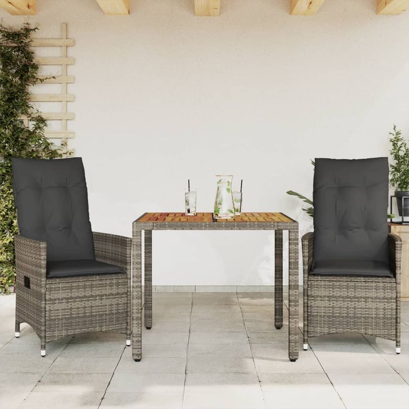 Casa si Gradina - Gradina si terasa - Mobilier exterior - Seturi mobila gradina - Set bistro de gradina cu perne, 3 piese, gri, poliratan - Infinity.ro