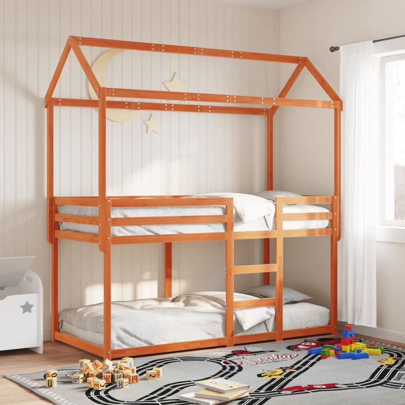 Casa si Gradina - Mobilier - Paturi si accesorii - Paturi - Pat supraetajat cu acoperis maro ceruit 80x200cm lemn masiv pin - Infinity.ro