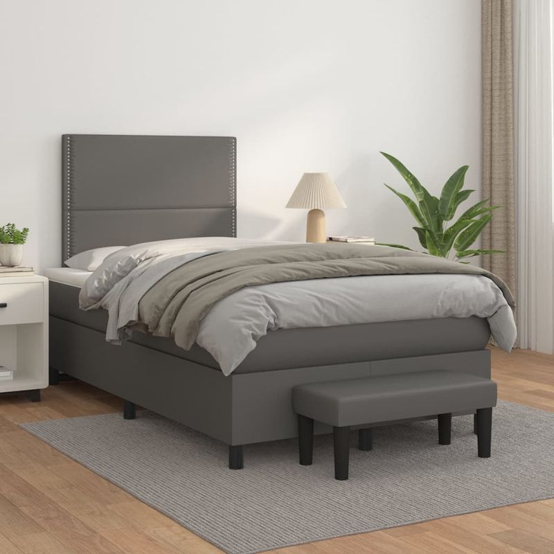 Casa si Gradina - Mobilier - Paturi si accesorii - Paturi - Pat box spring cu saltea, gri, 120x200 cm, piele ecologica - Infinity.ro