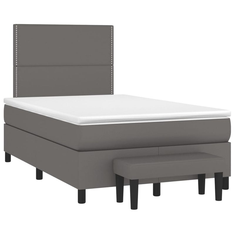 Casa si Gradina - Mobilier - Paturi si accesorii - Paturi - Pat box spring cu saltea, gri, 120x200 cm, piele ecologica - Infinity.ro