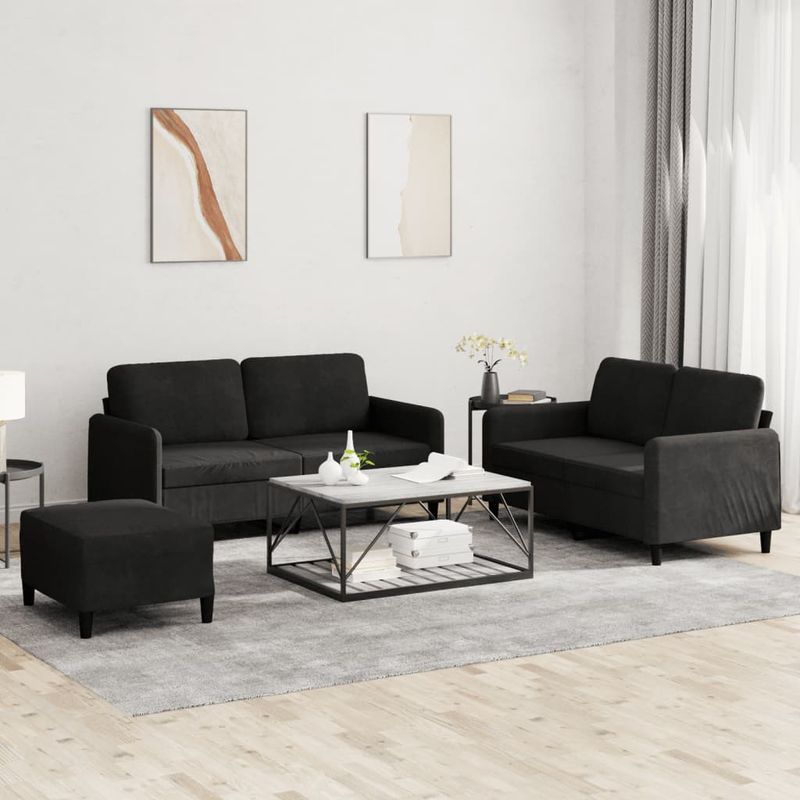 Casa si Gradina - Mobilier - Seturi de mobilier - Seturi living - Set de canapele, 3 piese, negru, catifea - Infinity.ro