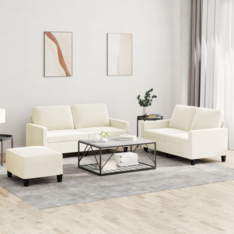 Casa si Gradina - Mobilier - Seturi de mobilier - Seturi living - Set de canapele cu perne, 3 piese, crem, catifea - Infinity.ro