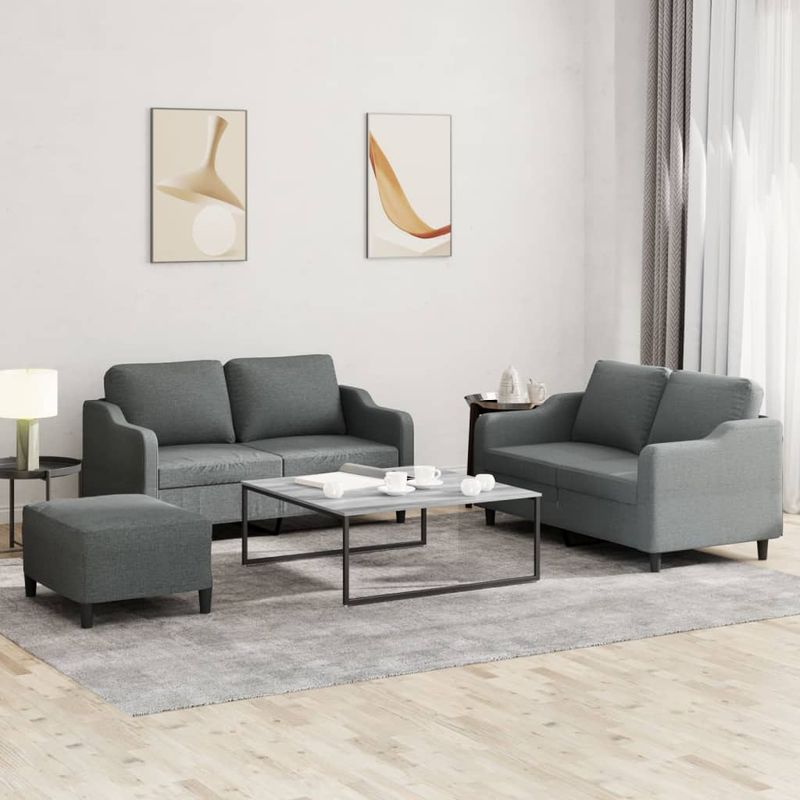 Casa si Gradina - Mobilier - Seturi de mobilier - Seturi living - Set de canapele cu perne, 3 piese, gri inchis, textil - Infinity.ro