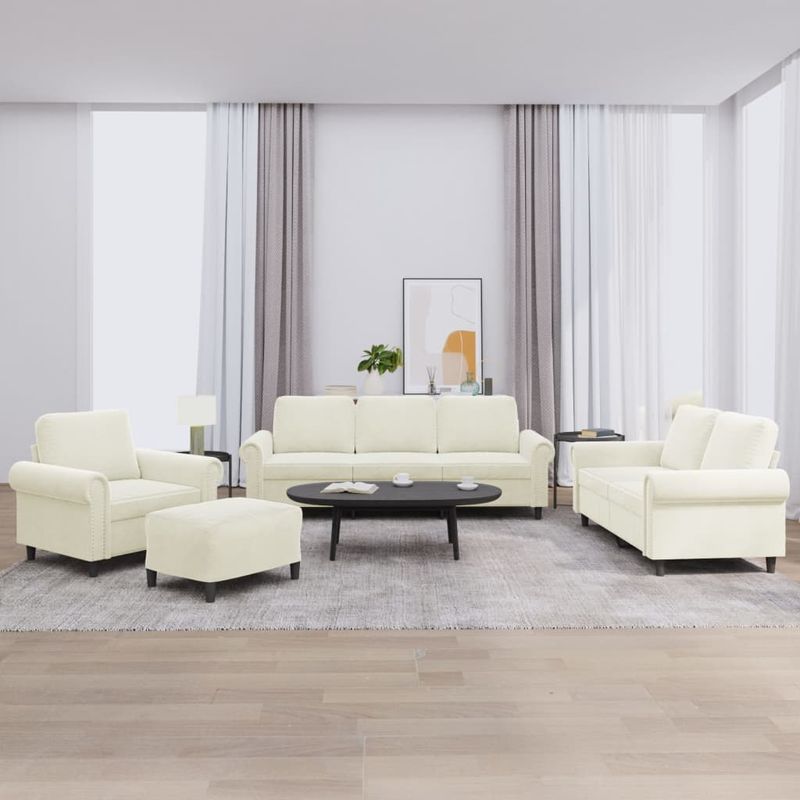 Casa si Gradina - Mobilier - Seturi de mobilier - Seturi living - Set de canapele cu perne, 4 piese, crem, catifea - Infinity.ro