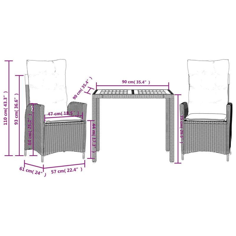 Casa si Gradina - Gradina si terasa - Mobilier exterior - Seturi mobila gradina - Set mobilier de gradina cu perne, 3 piese, negru, poliratan - Infinity.ro
