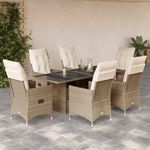 Casa si Gradina - Gradina si terasa - Mobilier exterior - Seturi mobila gradina - Set de masa pentru gradina, 7 piese, cu perne, bej, poliratan - Infinity.ro