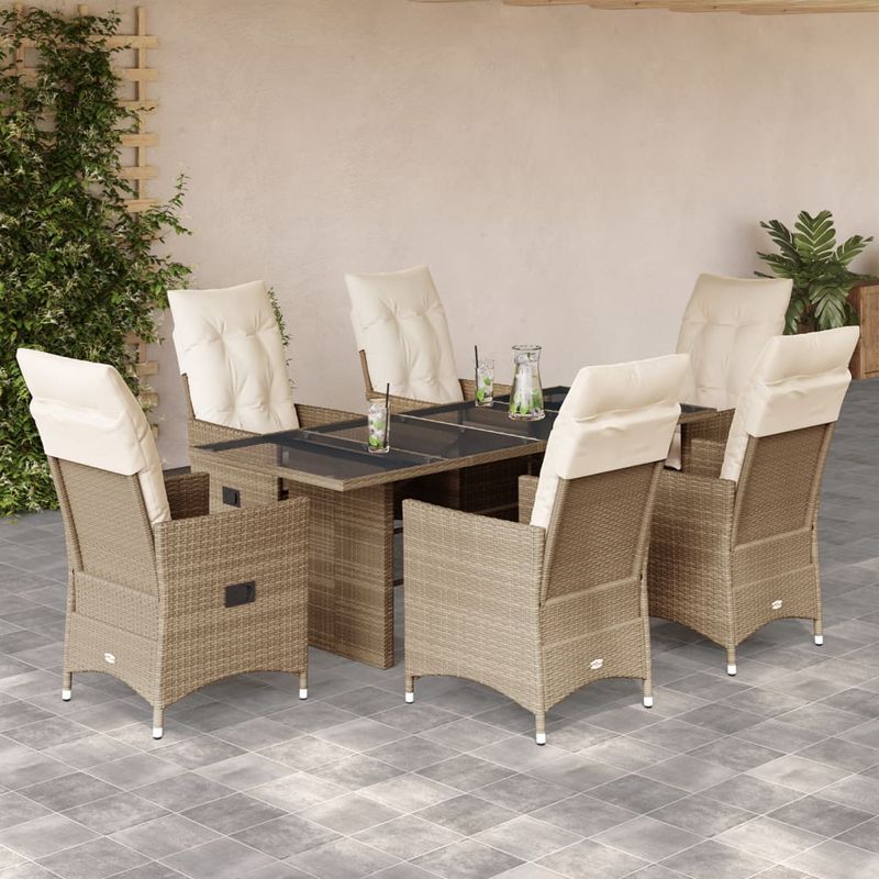 Casa si Gradina - Gradina si terasa - Mobilier exterior - Seturi mobila gradina - Set de masa pentru gradina, 7 piese, cu perne, bej, poliratan - Infinity.ro