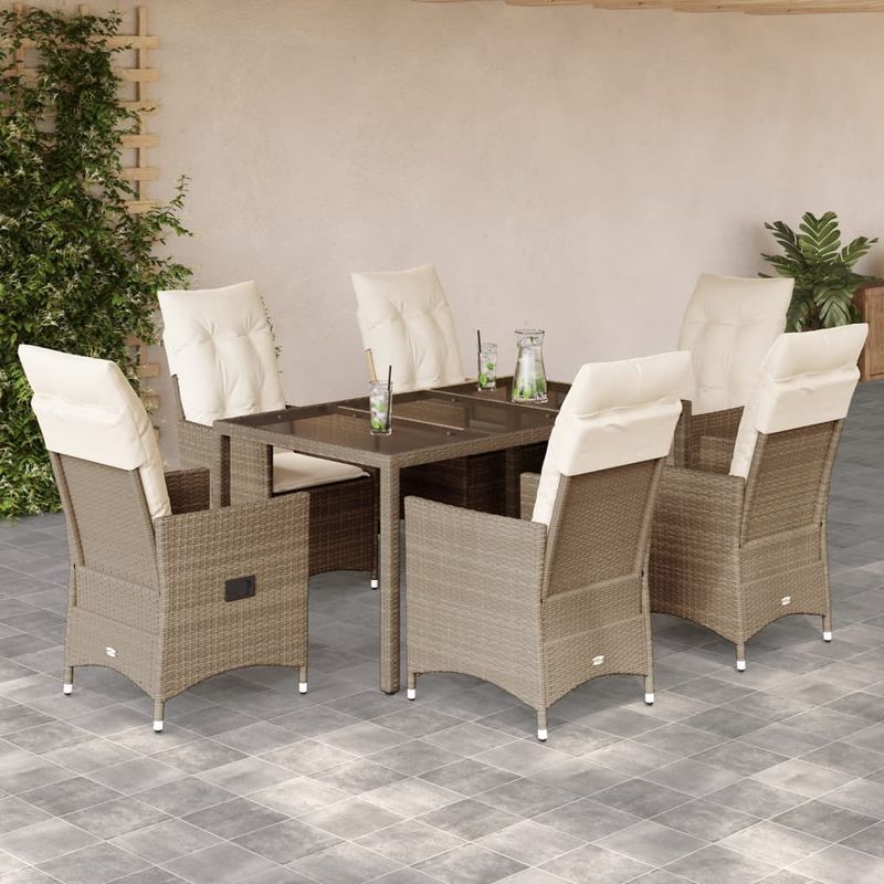 Casa si Gradina - Gradina si terasa - Mobilier exterior - Seturi mobila gradina - Set de masa pentru gradina, 7 piese, cu perne, bej, poliratan - Infinity.ro