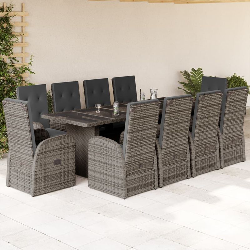 Casa si Gradina - Gradina si terasa - Mobilier exterior - Seturi mobila gradina - Set mobilier de gradina cu perne, 11 piese, gri, poliratan - Infinity.ro