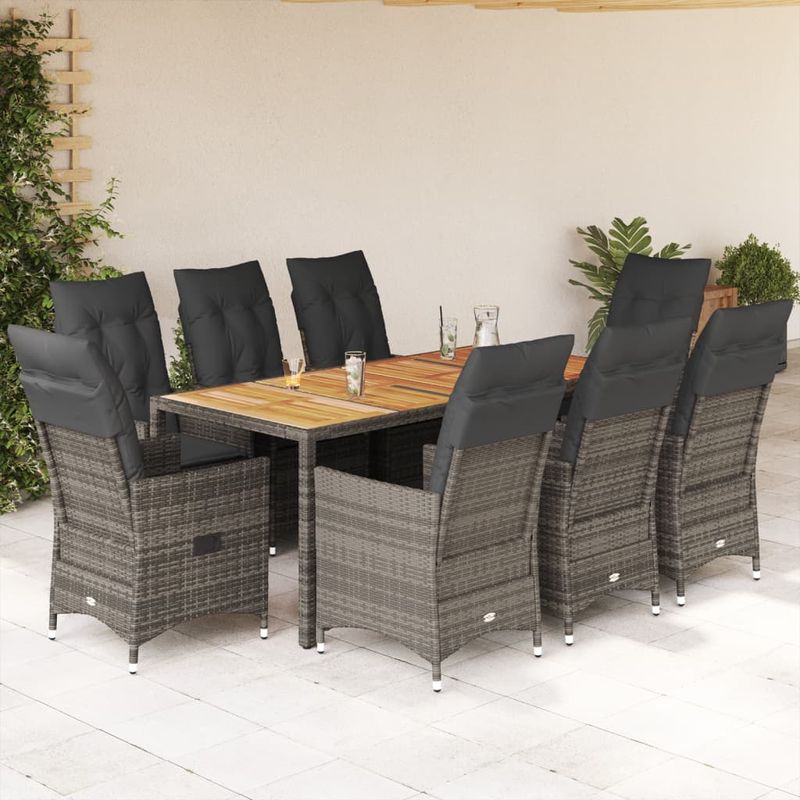 Casa si Gradina - Gradina si terasa - Mobilier exterior - Seturi mobila gradina - Set mobilier gradina cu perne, 9 piese, gri, poliratan - Infinity.ro