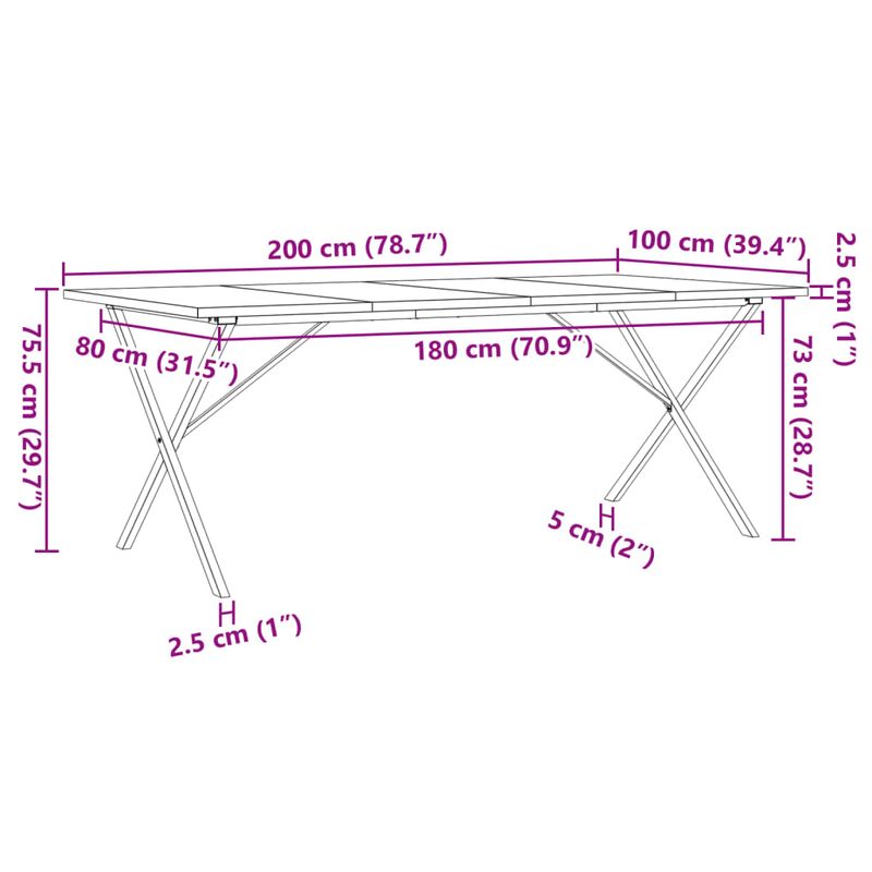 Casa si Gradina - Mobilier - Mese si birouri - Mese bucatarie si dining - Masa bucatarie, cadru X, 200x100x75,5cm lemn masiv pin si fonta - Infinity.ro