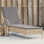 Casa si Gradina - Gradina si terasa - Mobilier exterior - Scaune si sezlonguri gradina - Sezlong cu roti si perna, bej, poliratan - Infinity.ro