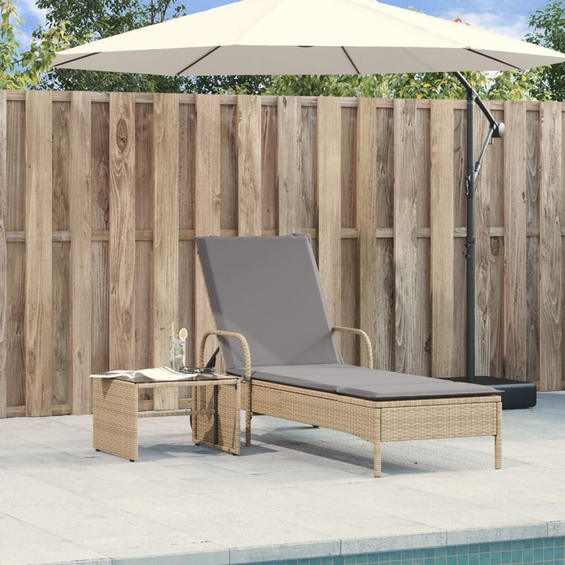 Casa si Gradina - Gradina si terasa - Mobilier exterior - Scaune si sezlonguri gradina - Sezlong cu roti si perna, bej, poliratan - Infinity.ro