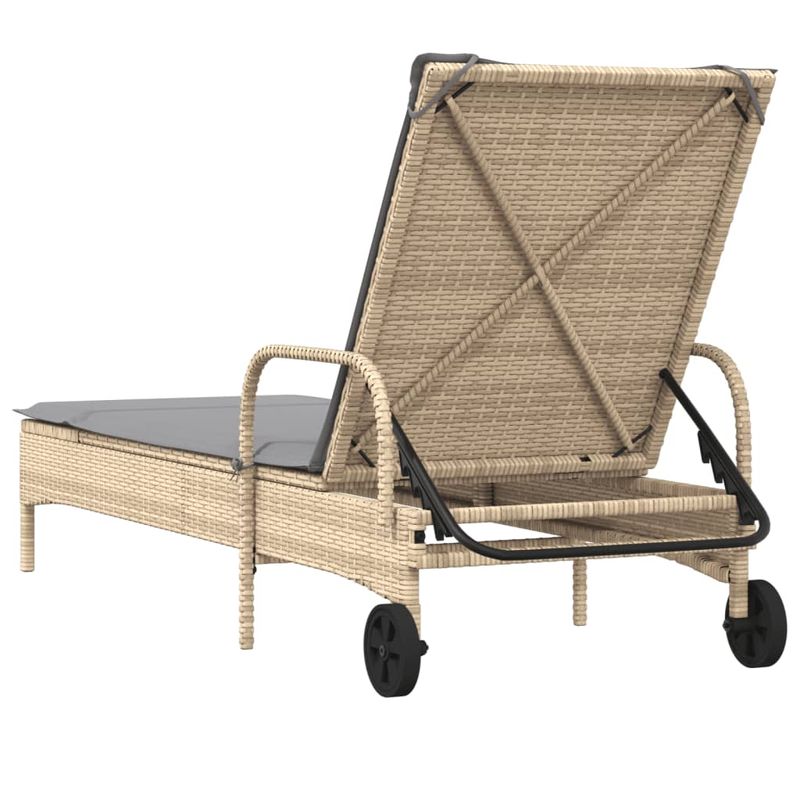 Casa si Gradina - Gradina si terasa - Mobilier exterior - Scaune si sezlonguri gradina - Sezlong cu roti si perna, bej, poliratan - Infinity.ro