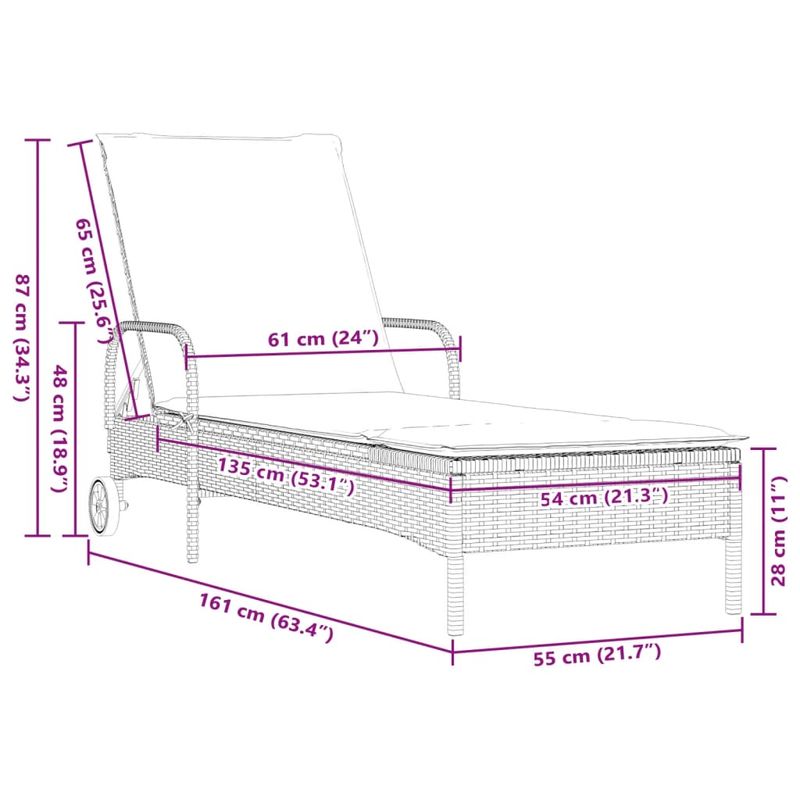 Casa si Gradina - Gradina si terasa - Mobilier exterior - Scaune si sezlonguri gradina - Sezlong cu roti si perna, bej, poliratan - Infinity.ro
